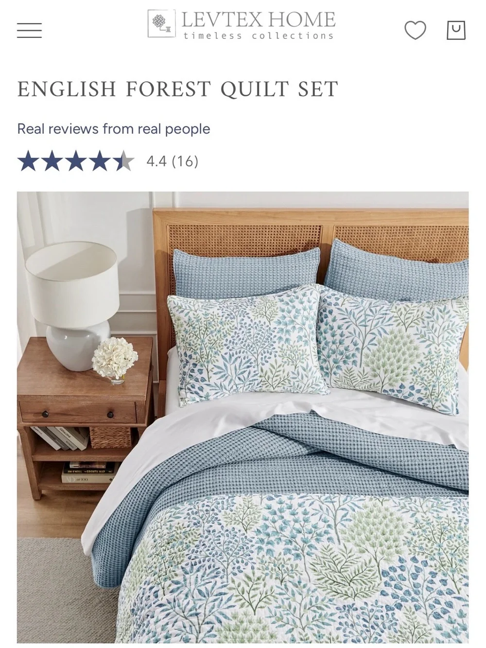 Levtex Blue and Green Botanical Quilt 2 pcs. Set. 🩵🤍💚 reversible pattern TWIN.